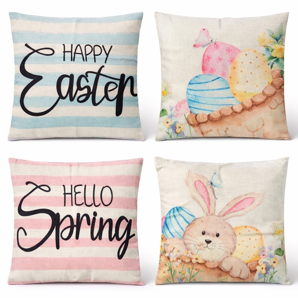 Set of 4 Spring Easter Throw Pillow Covers 18×18 NEW